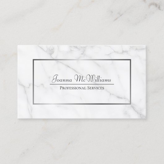 Elegant White Marble & Silver Professional QR Code Visitekaartje (Voorkant)