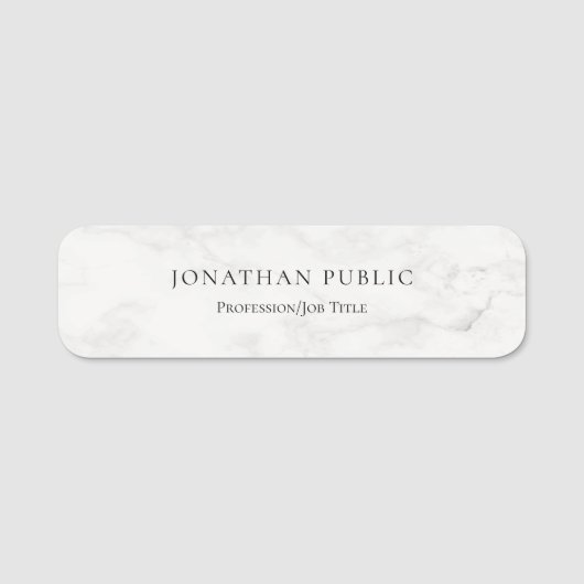 Elegant White Marble Simple Sjabloon Moderne Naamplaatje (Voorkant)