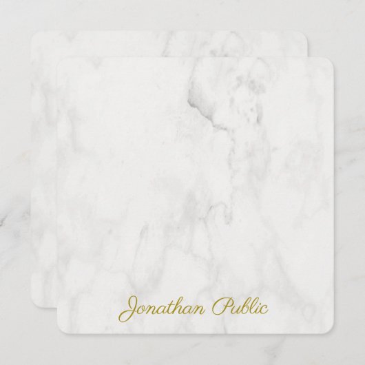 Elegant White Marble Sjabloon Gold Handwriting (Voorkant / Achterkant)
