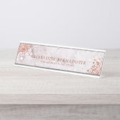 Elegant White Marble Sparkle Roos Gold Glitter Bureau Naambordje (Voorkant)