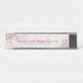 Elegant White Marble Sparkle Roos Gold Glitter Bureau Naambordje (Voorkant)