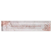 Elegant White Marble Sparkle Roos Gold Glitter Naambordje (Voorkant)