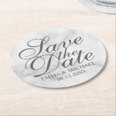 Elegant White Marble Wedding Save the Date Ronde Kartonnen Onderzetter (Gebogen)