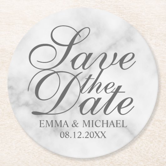 Elegant White Marble Wedding Save the Date Ronde Kartonnen Onderzetter (Voorkant)