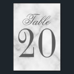Elegant White Marble Wedding Table Number Kaart<br><div class="desc">Elegant Trouwtafel Nummer Kaart heeft de titel "Table" in een grijs elegant script lettertype met tabelnummer in grijs serif lettertype stijl op witte marmeren achtergrond. Ook ideaal voor vrijgezellenfeest, repetitiediner, verjaardagsfeest, restaurants, speciale gelegenheden, feesten en evenementen.</div>