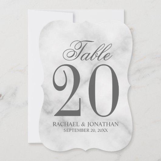 Elegant White Marble Wedding Table Number Kaart (Voorkant)