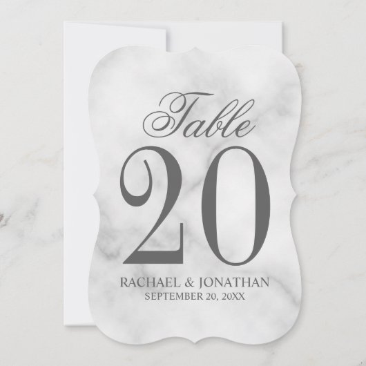 Elegant White Marble Wedding Table Number Kaart (Achterkant)