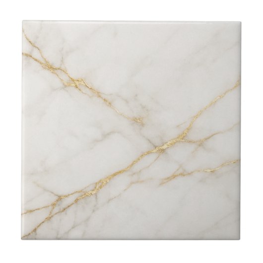 Elegant White Marble with Gold Veins Ceramic Tile Tegeltje (Voorkant)