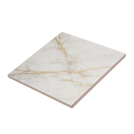 Elegant White Marble with Gold Veins Ceramic Tile Tegeltje (Zijkant)