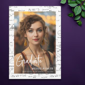 Elegant White Mathematics Script Foto Afstuderen Aankondiging