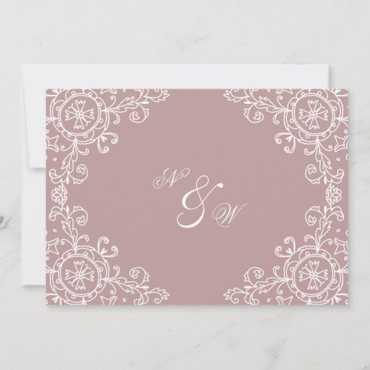 Elegant white mauve roze ornament bruiloft kaart (Achterkant)