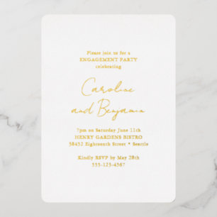 Elegant White Minimal Engagement Party Gold Folie Uitnodiging