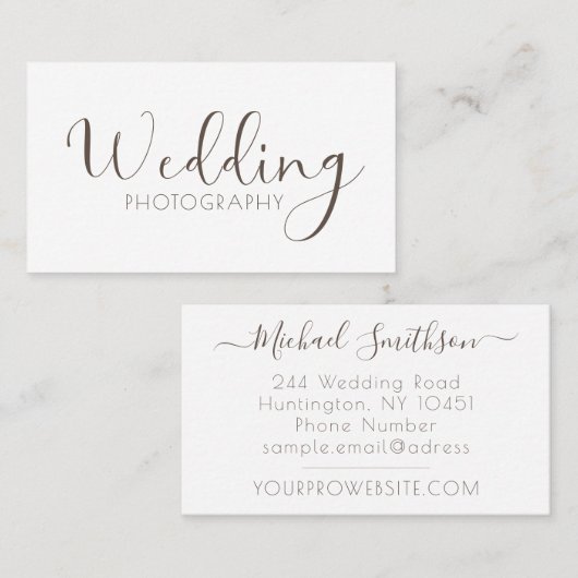 Elegant White Minimal Modern Wedding Fotograaf Visitekaartje (Voorkant / Achterkant)
