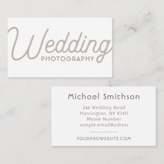 Elegant White Minimal Modern Wedding Fotograaf Visitekaartje (Voorkant / Achterkant)