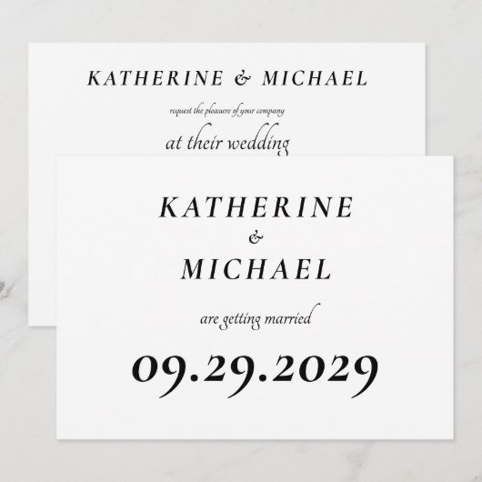 Elegant White Minimal Wedding Invitations Kaart (Voorkant / Achterkant)