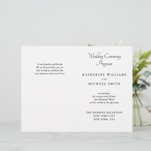 Elegant White Minimal Wedding Programs (Staand voorkant)