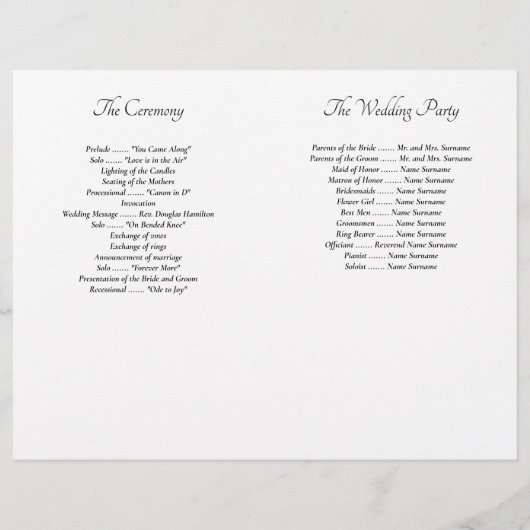 Elegant White Minimal Wedding Programs (Achterkant)