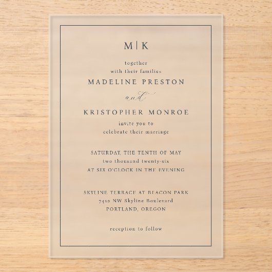 Elegant White Minimalist Calligraphy Acryl Uitnodigingen (Voorkant)