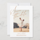 Elegant White Minimalist Script Photo Save The Date (Voorkant)