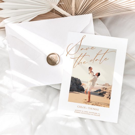 Elegant White Minimalist Script Photo Save The Date
