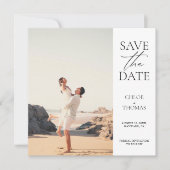 Elegant White Minimalist Script Photo Save The Date (Voorkant)