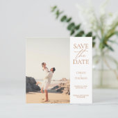 Elegant White Minimalist Script Photo Save The Date (Staand voorkant)