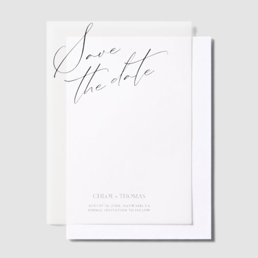 Elegant White Minimalist Script Photo Vellum Uitnodigingen (Offset)