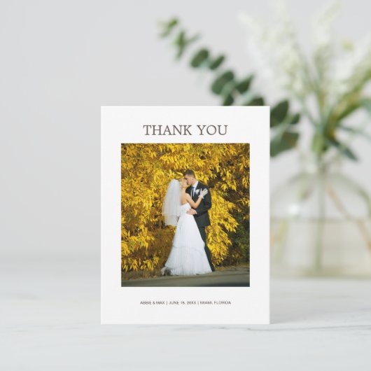 Elegant White Minimalist Wedding Photo Bedankkaart (Staand voorkant)