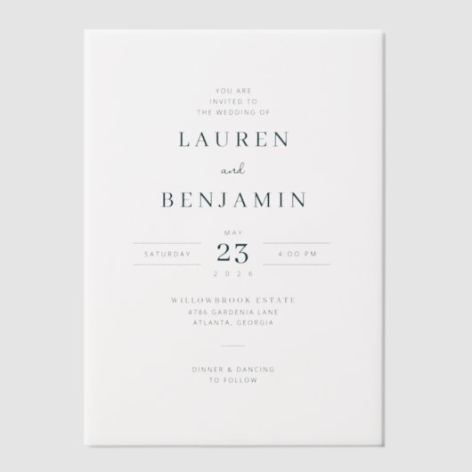 Elegant White Minimalist Wedding Vellum Uitnodigingen (Voorkant)