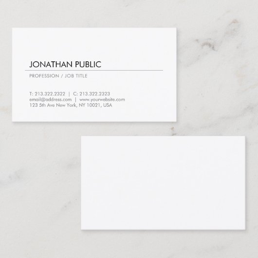 Elegant White Minimalistics Design Professional Visitekaartje (Voorkant / Achterkant)