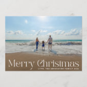 Elegant White Modern Script Photo Merry Kerstmis Feestdagenkaart (Voorkant)