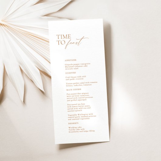 Elegant White Modern "Time to Feast" huwelijksmenu Menu