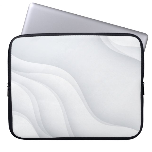 Elegant White Monochrome Abstracte Waves Laptop Sleeve (Voorkant)