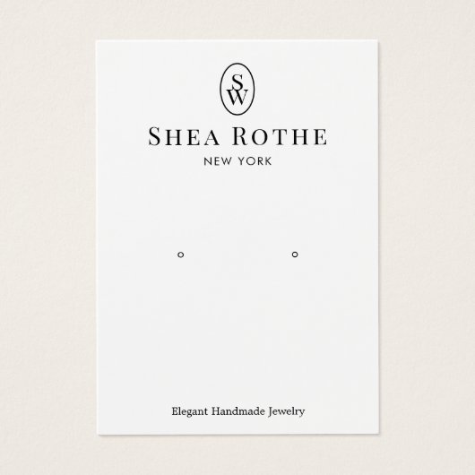 Elegant White Monogram Earling Display Card-kaart Visitekaartje (Voorkant)