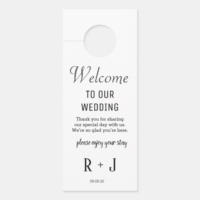 Elegant White Monogram Wedding Hotel Initiaal Deurhanger (Voorkant)