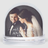Elegant White Mr and Mrs Monogram Photo Wedding Sneeuwbol (Achterkant)