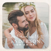 Elegant White Mr. en Mrs Monogram Foto Wedding Kartonnen Onderzetters (Voorkant)