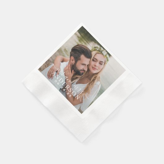 Elegant White Mr. en Mrs Monogram Foto Wedding Servet (Hoek)