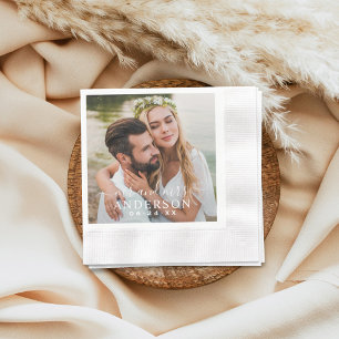 Elegant White Mr. en Mrs Monogram Foto Wedding Servet