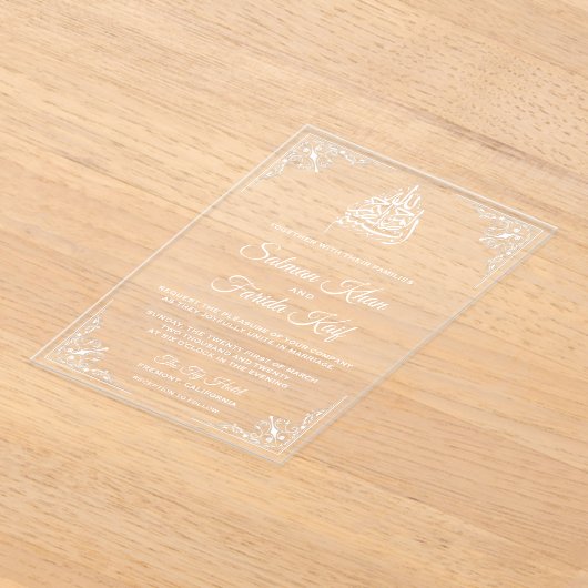 Elegant White Muslim Wedding Acryl Uitnodigingen (Laagn)