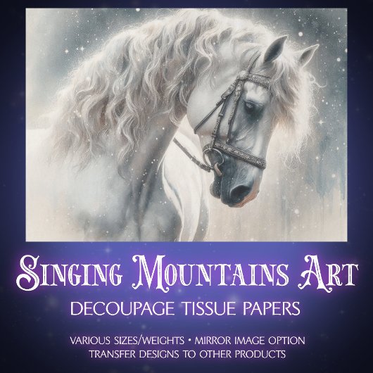 Elegant White Mystical Fairytale Horse Decoupage Tissuepapier