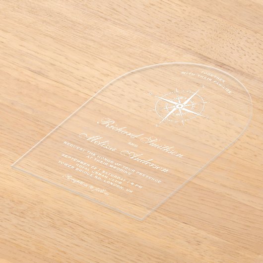 Elegant White Nautical Compass Wedding Acryl Uitnodigingen (Laagn)