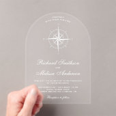 Elegant White Nautical Compass Wedding Acryl Uitnodigingen (Insitu (Draagbaar))