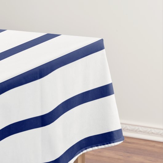 Elegant white & navy blue stripes minimalist chic tafelkleed (Voorbeeld)