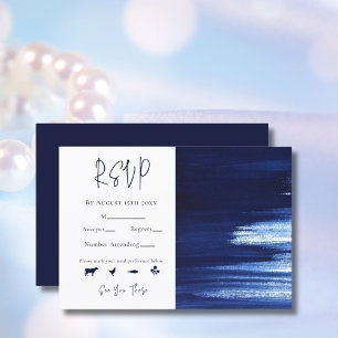 Elegant White & Navy Waterverf Paint Wash Wedding RSVP Kaartje