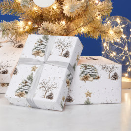 Elegant White New Year Frosted Tree pine Cadeaupapier