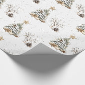 Elegant White New Year Frosted Tree pine Cadeaupapier (Hoek)