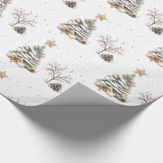 Elegant White New Year Frosted Tree pine Cadeaupapier (Hoek)