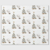 Elegant White New Year Frosted Tree pine Cadeaupapier (Vlak)