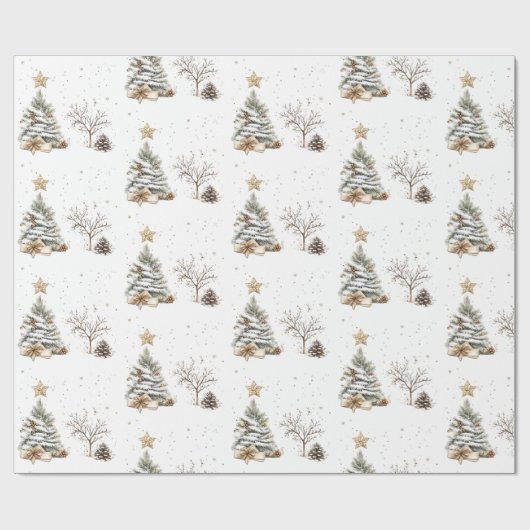 Elegant White New Year Frosted Tree pine Cadeaupapier (Vlak)